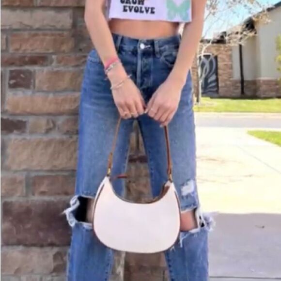 New Crescent Shoulder Bag Crossbody Purse Vegan Leather Zippered Handbag - Picture 8 of 9